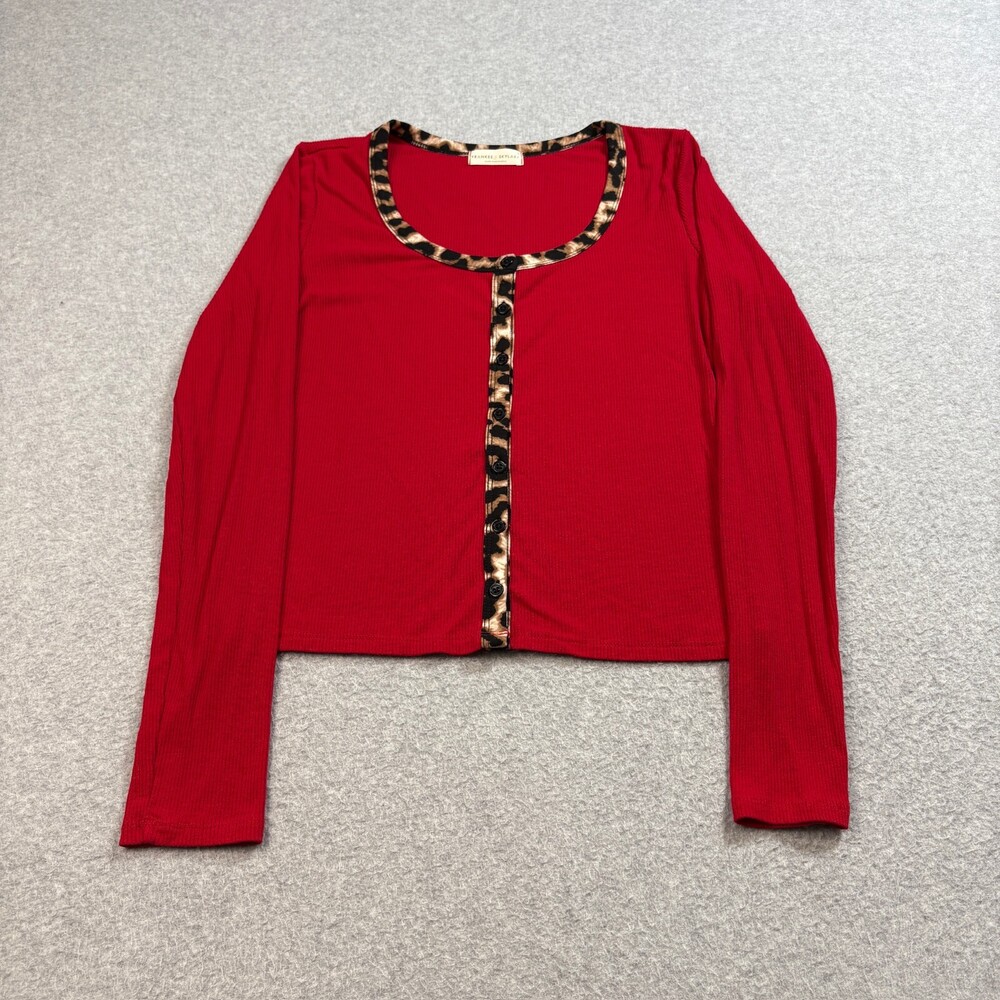 Frankee & Skylar Cardigan Women Small Red Shirt Button Stretch Ribed Lightweight